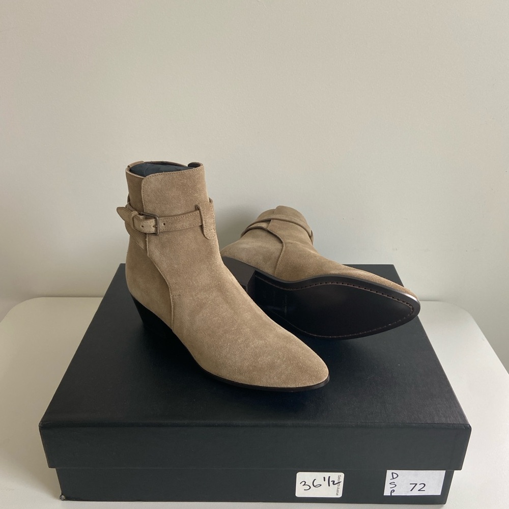 Saint Laurent Blake Tan Taupe Jodhpur Western Ankle Boots